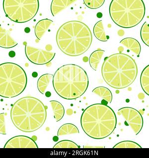 Citron vert, tranche citronné fond blanc. Fruits tropicaux. Nourriture crue et végétarienne. Motif sans couture. Illustration vectorielle. Illustration de Vecteur