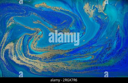 Imitation motif Ebru bleu et or Banque D'Images