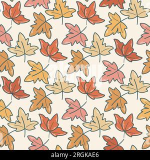 Motif sans couture d'automne de feuilles d'érable. Fond de feuillage rouge, jaune orangé. Belle impression de saison d'automne pour textile, papier, papier peint et design Illustration de Vecteur