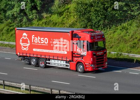 FAT Solutions Ltd FATSO Fast Acting transport Solutions, 2019 Red SCANIA S Series 6 ; voyage sur l'autoroute M6 dans le Grand Manchester, Royaume-Uni Banque D'Images