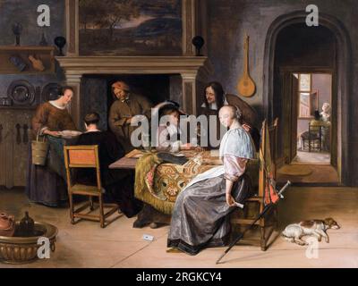 Jan Steen, joueurs de cartes dans un intérieur (Un jeu de cartes dans une taverne), peinture à l'huile sur panneau, vers 1660 Banque D'Images