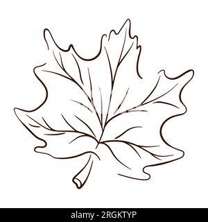 Feuille d'érable dans le style d'art de ligne. Jour de Thanksgiving, saison d'automne, symbole du Canada. Illustration vectorielle isolée sur fond blanc. Vintage Illustration de Vecteur