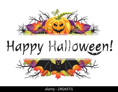 Bannière avec texte joyeux Halloween et sourire en colère. Illustration de Vecteur