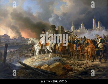NAPOLÉON OBSERVE L'INCENDIE DE MOSCOU EN SEPTEMBRE 1812. Tableau de Albrecht Adam Banque D'Images