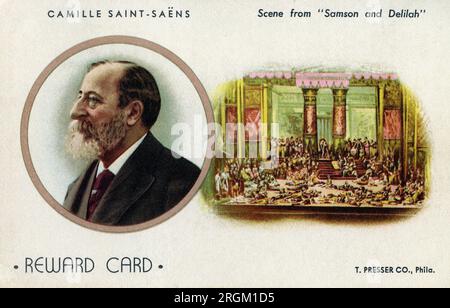 Charles-Camille Saint-Saens (1835-1921), compositeur français, chef d'orchestre et pianiste, portrait de la tête et des épaules, carte postale illustrée en couleur, artiste non identifié, T. presser Company, Philadelphie Banque D'Images