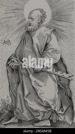 Saint Pierre (1e siècle av. J.-C. - 67 AD). Un des apôtres de Jésus de Nazareth. Fac-similé d'une gravure de Hans Baldung (vers 1485-1545), 1519. « Vie militaire et religieuse au et à l'époque de la Renaissance ». Paris, 1877. Banque D'Images