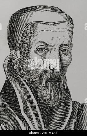 John KNOX (1514-1572). Prêtre écossais. Chef de la réforme protestante en Écosse. Fondateur de l'Église presbytérienne d'Écosse. Portrait. Gravure. « Vie militaire et religieuse au Moyen Age et à l'époque de la Renaissance ». Paris, 1877. Banque D'Images