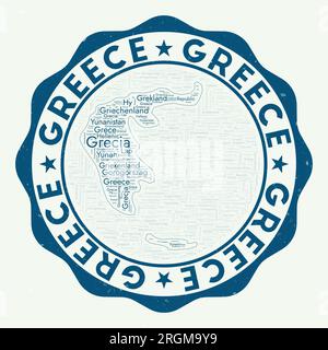 Logo Grèce. Badge de pays authentique avec nuage de mots en forme de Grèce. Emblème rond avec nom du pays. Illustration vectorielle artistique. Illustration de Vecteur
