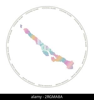 Logo rond de l'île de stockage. Forme de style numérique de Stocking Island en cercle pointillé avec le nom de l'île. Icône technique avec des points dégradés. Vecteur artistique Illustration de Vecteur