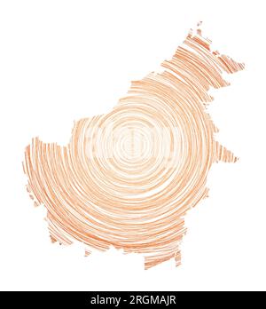 Carte de Bornéo remplie de cercles concentriques. Esquissez des cercles de style en forme d'îlot. Illustration vectorielle. Illustration de Vecteur