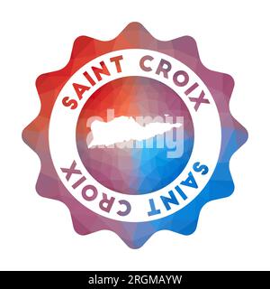 Logo Saint Croix Low poly. Logo de voyage dégradé coloré de l'île dans un style géométrique. Panneau polygonal multicolore Sainte Croix arrondi avec carte fo Illustration de Vecteur