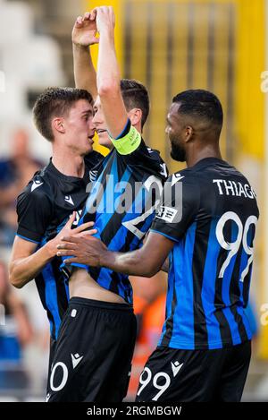 Bruges, Belgique. 10 août 2023. Hans Vanaken, du Club, célèbre après avoir marqué lors d'un match de football entre le Belge Club Brugge KV et l'Icellandais Knattspyrnufelag Akureyrar, jeudi 10 août 2023 à Brugge, la première étape du troisième tour de qualification pour la compétition UEFA Conference League. BELGA PHOTO JASPER JACOBS crédit : Belga News Agency/Alamy Live News Banque D'Images