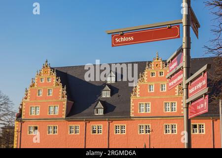 Panneau touristique devant le château de Wolfenbuttel, Allemagne Banque D'Images