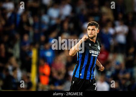 Bruges, Belgique. 10 août 2023. Roman Yaremchuk du Club célèbre après avoir marqué lors d'un match de football entre le Belge Club Brugge KV et l'islandais Knattspyrnufelag Akureyrar, jeudi 10 août 2023 à Brugge, la première étape du troisième tour de qualification pour la compétition UEFA Conference League. BELGA PHOTO JASPER JACOBS crédit : Belga News Agency/Alamy Live News Banque D'Images