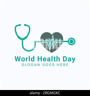 Logo de la Journée mondiale de la santé Design Statoscope avec logo Heart Beat Medical Clinic Doctor icône Illustration de Vecteur