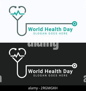 Logo de la Journée mondiale de la santé Design Statoscope avec logo Heart Beat Medical Clinic Doctor icône Illustration de Vecteur