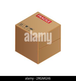 Boîte en carton marquée fragile illustration vectorielle réaliste isolée sur fond blanc Illustration de Vecteur