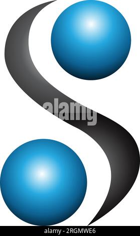 Icône bleue et noire brillante lettre S avec sphères sur fond blanc Illustration de Vecteur