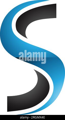 Icône lettre S torsadée bleue et noire brillante sur fond blanc Illustration de Vecteur