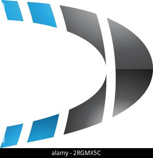 Icône de lettre D brillante rayée bleue et noire sur fond blanc Illustration de Vecteur