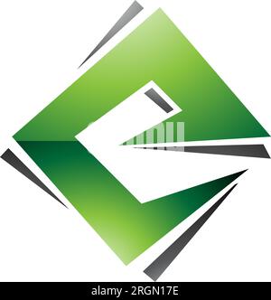 Vert et noir brillant carré diamant lettre E icône sur fond blanc Illustration de Vecteur