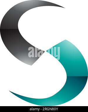 Vert perse et noir brillant lame en forme d'icône lettre S sur un fond blanc Illustration de Vecteur