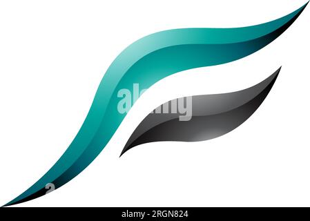 Vert perse et noir brillant oiseau volant en forme d'icône lettre F sur un fond blanc Illustration de Vecteur