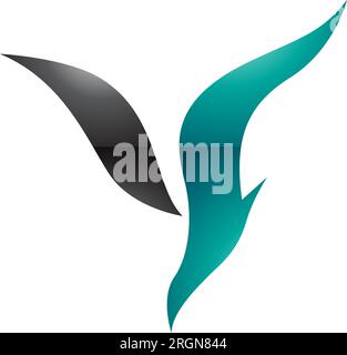 Vert perse et noir brillant oiseau de plongée en forme d'icône lettre y sur un fond blanc Illustration de Vecteur