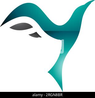 Vert Perse et noir brillant oiseau croissant en forme de lettre y icône sur un fond blanc Illustration de Vecteur
