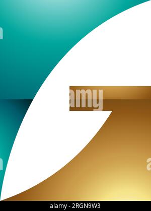 Icône de lettre G rectangulaire persane verte et dorée sur fond blanc Illustration de Vecteur