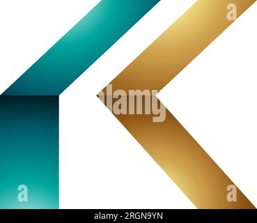 Icône lettre K pliée vert persan et doré brillant sur fond blanc Illustration de Vecteur
