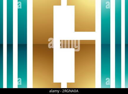 Icône de lettre G vert persan et doré brillant avec des rayures verticales sur un fond blanc Illustration de Vecteur