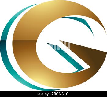 Icône de lettre G brillante en relief ronde persane et dorée sur fond blanc Illustration de Vecteur