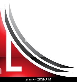 Icône rouge et noir brillant lettre L avec des calques sur un fond blanc Illustration de Vecteur
