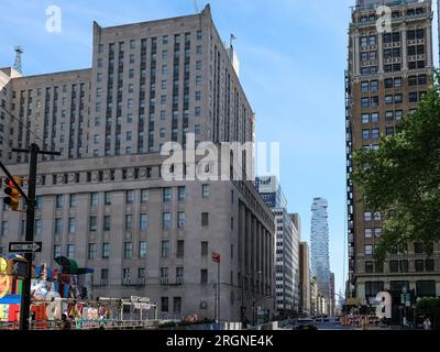 Détail architectural de Lower Manhattan, la partie la plus au sud de Manhattan, quartier central pour les affaires, la culture et le gouvernement à New York Banque D'Images