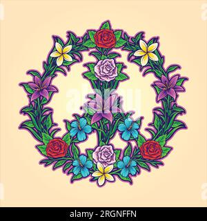 Illustrations vectorielles de symboles de paix bohème de puissance de fleur pour votre logo de travail, t-shirt de marchandise, autocollants et dessins d'étiquettes, affiche, cartes de voeux a Illustration de Vecteur