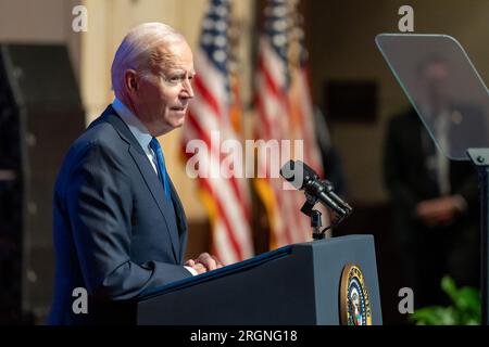 Reportage : le président Joe Biden assiste au petit déjeuner de prière national, jeudi 2 février 2023, au centre des visiteurs du Capitole des États-Unis au Capitole des États-Unis à Washington, DC Banque D'Images