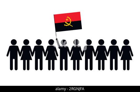 Croquis d'une foule et d'un chef avec le drapeau de l'Angola. Illustration de Vecteur