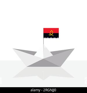 Navire en papier origami avec reflet et drapeau de l'Angola. Vecteur. Illustration de Vecteur