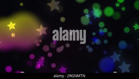 Image de taches lumineuses et d'étoiles sur fond noir Banque D'Images