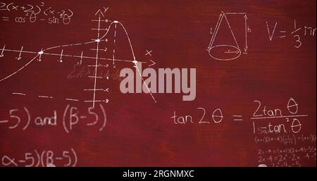 Image d'équations mathématiques sur fond rouge Banque D'Images