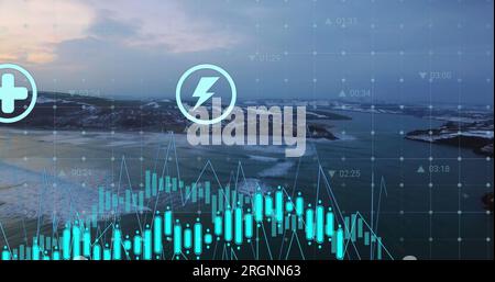 Image du traitement des données financières sur l'ensemble du paysage Banque D'Images