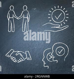 Icône d'accord et de coopération placée sur le tableau. Accord commercial, symboles de poignée de main. Illustration vectorielle. Illustration de Vecteur