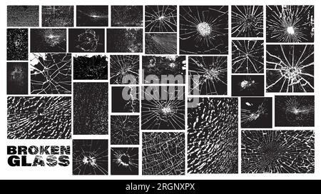 Cadre en verre cassé, le paquet de fond de texture de fissures, illustration vectorielle. Illustration de Vecteur