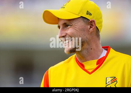 Joe Root de Trent Rockets sourit pendant le match des cent entre Trent Rockets et Northern SuperChargers Banque D'Images