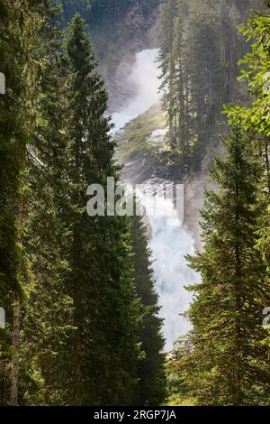 Cascades de Krimml et forêt dans le parc Hohe Tauern Natinal. Autriche Banque D'Images