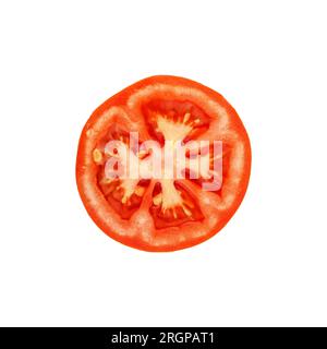 Tranche de tomate, tomate mûre rouge isolée sur fond blanc Banque D'Images