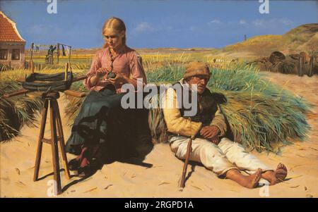 Figures dans un paysage. Aveugle Kristian et Tine parmi les dunes. 1880 par Michael Peter Ancher Banque D'Images