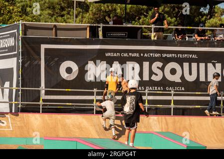 vigo, espagne. 10 août 2023. Image de la journée d'entraînement et de pré-qualification de skateboard pendant le championnat d'O Marisquino23. crédit. Xan Gasalla / Alamy Live News Banque D'Images