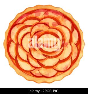 Homemde tarte aux pommes, tarte au sucre en poudre vue de dessus toute la boulangerie ronde, dessert dans le style de bande dessinée isolé sur fond blanc. Illustration vectorielle Illustration de Vecteur